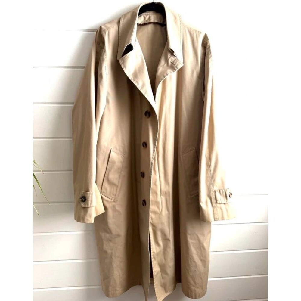 Vintage London Fog Men's Trench Coat Raincoat Tan Beige 42 Long No Liner